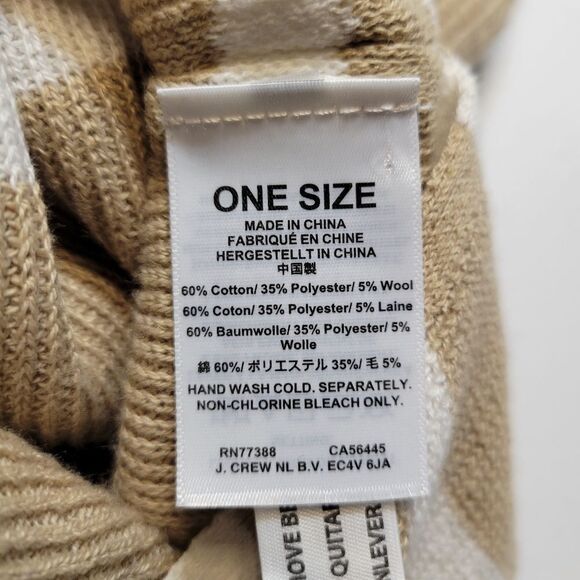 J. Crew One Size Sweater Poncho Tan White Stripes Mock Neck Women's - Picture 8 of 10